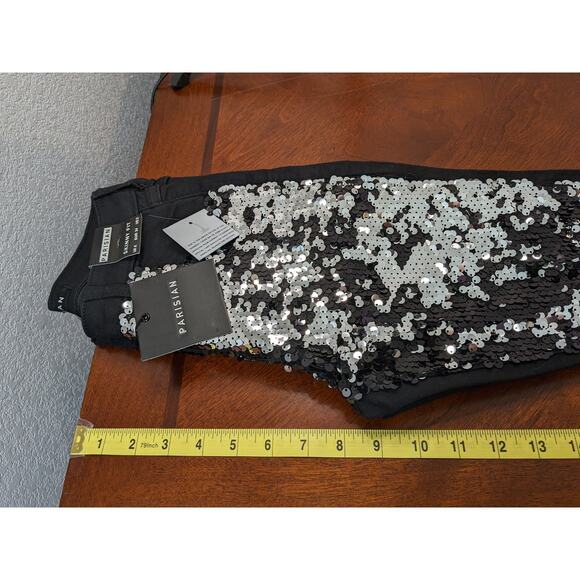 Parisian Sequin Jeans Womens 2 Black Silver Skinny Concert Mid Rise Embellished - Picture 9 of 13